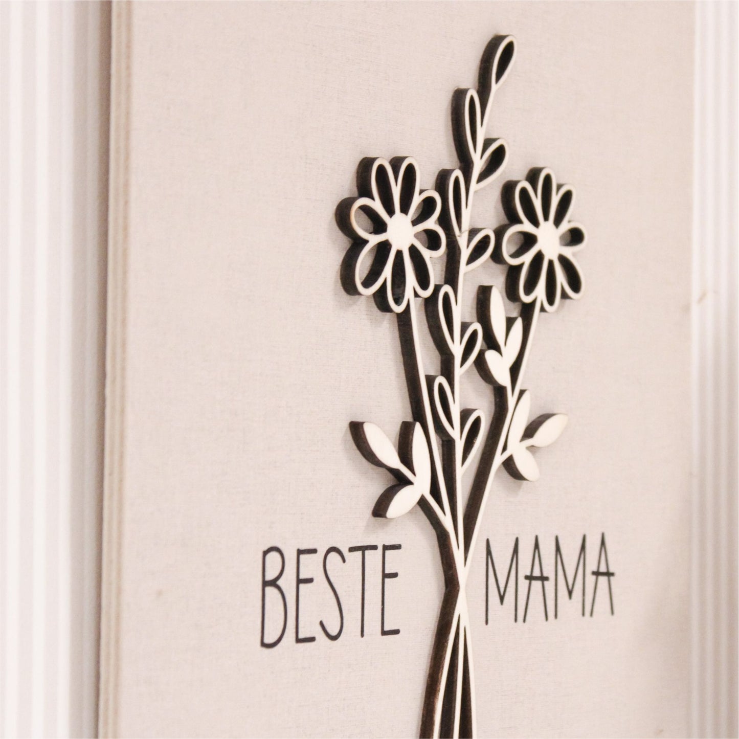 Holzbild A4 mit Blume 3D - Beste Mama mit Wunschtext