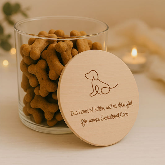 Leckerliglas Hund mit Gravur 530 ml–  Vorratsglas mit Holzdeckel Hund & Wunschtext