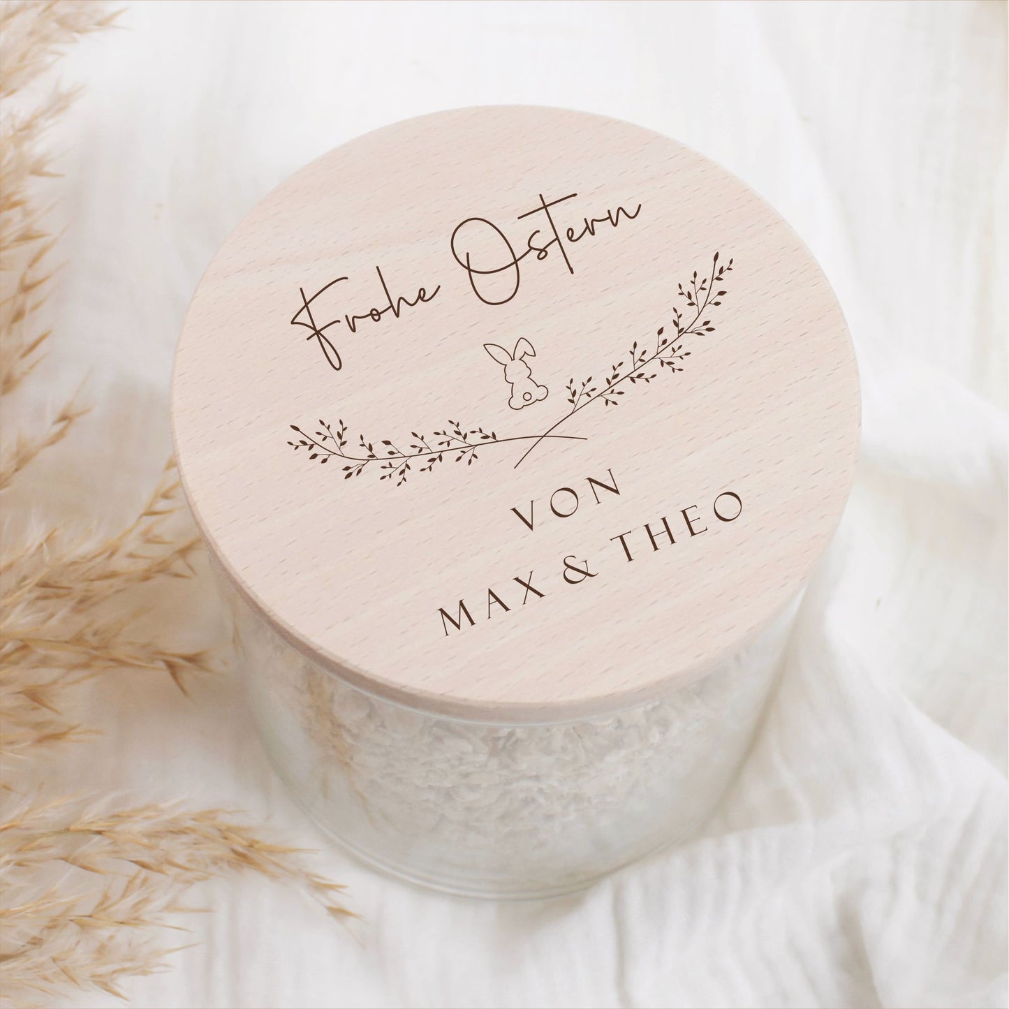Vorratsglas zu Ostern personalisiert – mit Hasen-Gravur & Wunschname Wunschtext 530ml