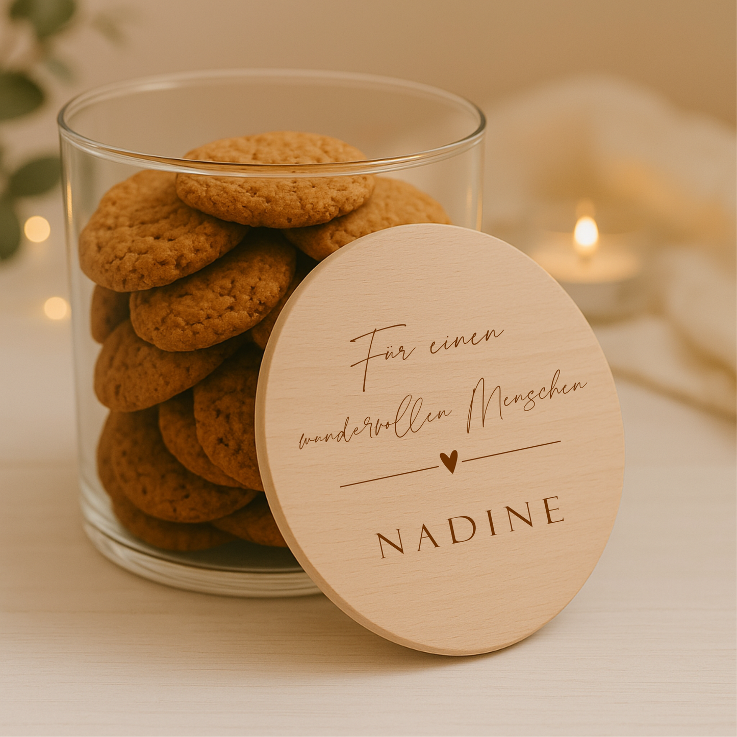 Vorratsglas 530ml mit Holzdeckel - mit deiner WUNSCHGRAVUR Strich und Herz