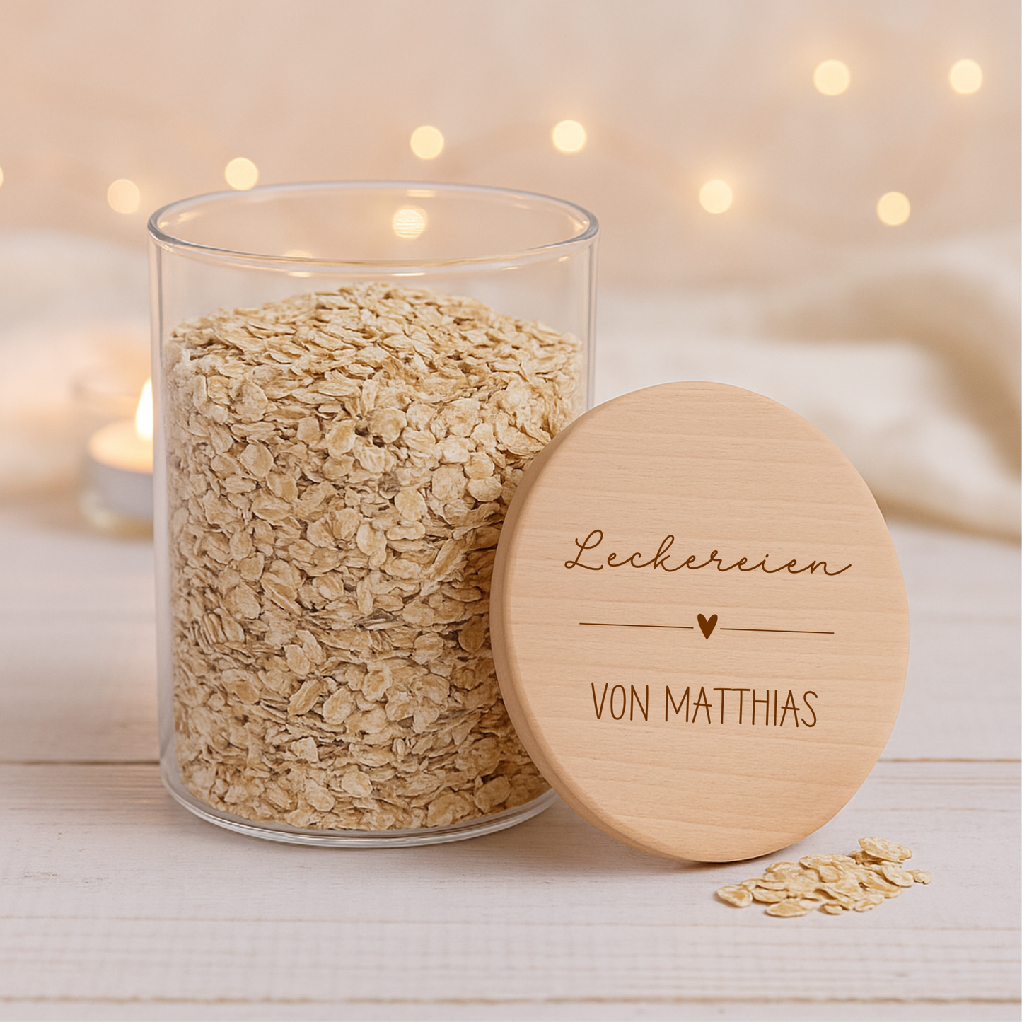 Vorratsglas 530ml mit Holzdeckel - mit deiner WUNSCHGRAVUR Strich und Herz