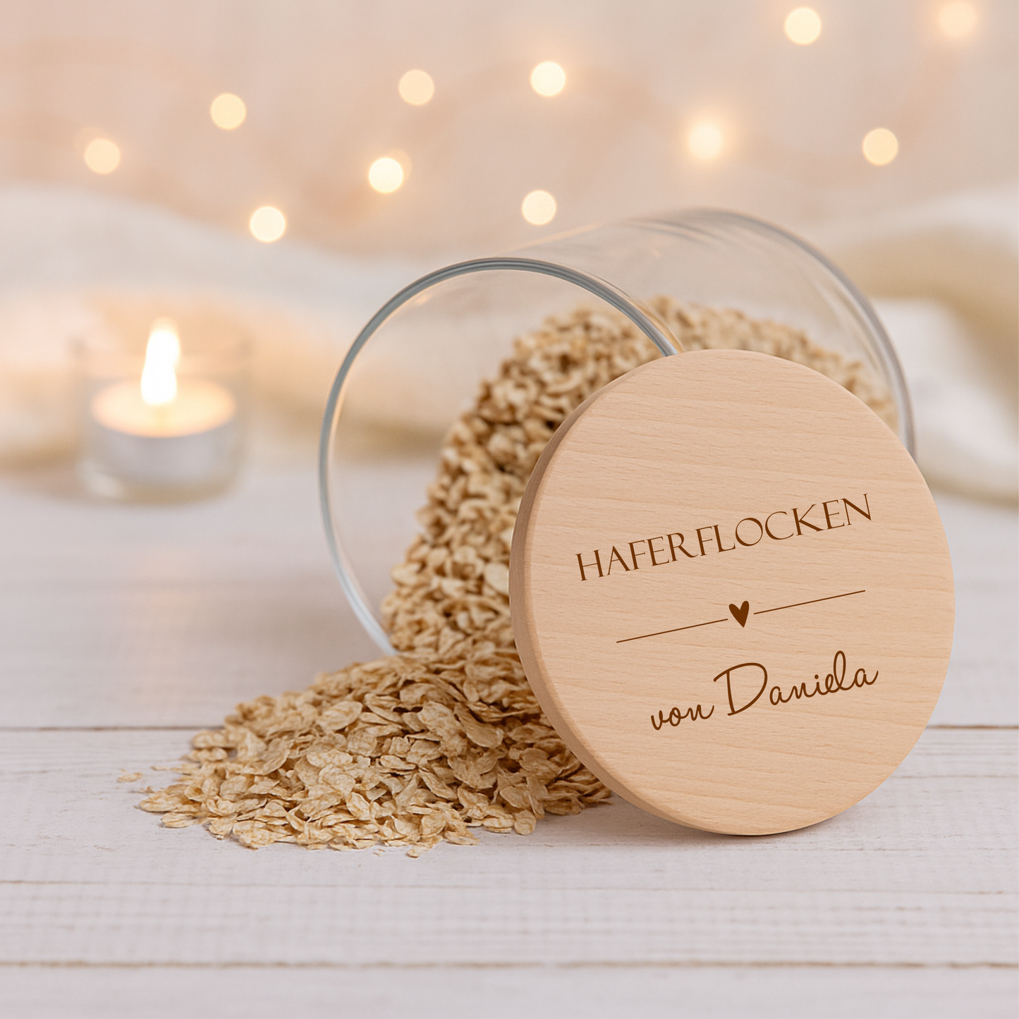 Vorratsglas 530ml mit Holzdeckel - mit deiner WUNSCHGRAVUR Strich und Herz