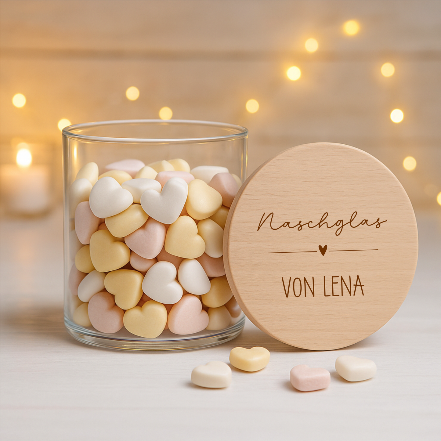 Vorratsglas 530ml mit Holzdeckel - mit deiner WUNSCHGRAVUR Strich und Herz