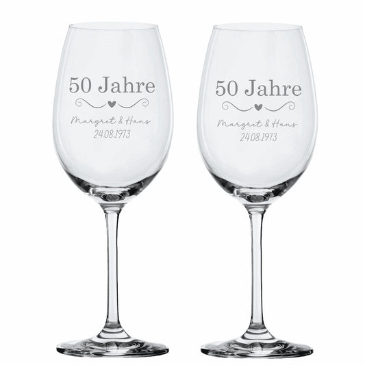 Weinglas Set goldene Hochzeit 50 Jahre mit Wunschtext