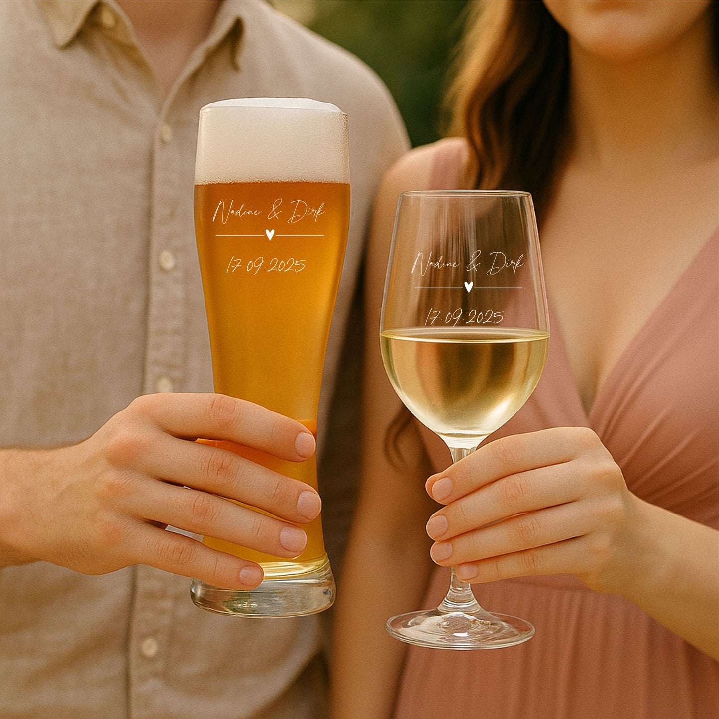 Weinglas und Weizenbierglas Set von Leonardo mit Wunschtext / Wunschgravur