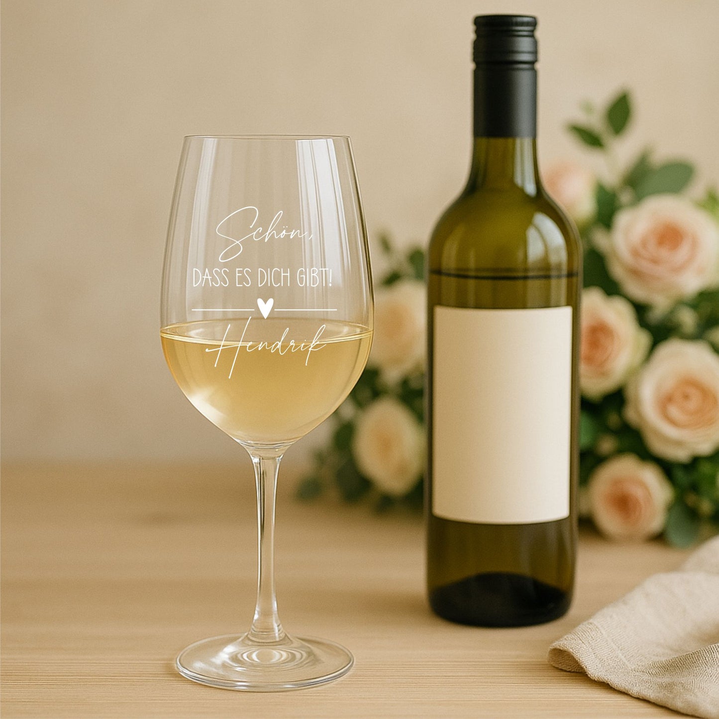Weinglas Schön, dass es dich gibt mit Wunschtext - Leonardo Glas 460ml Gravur
