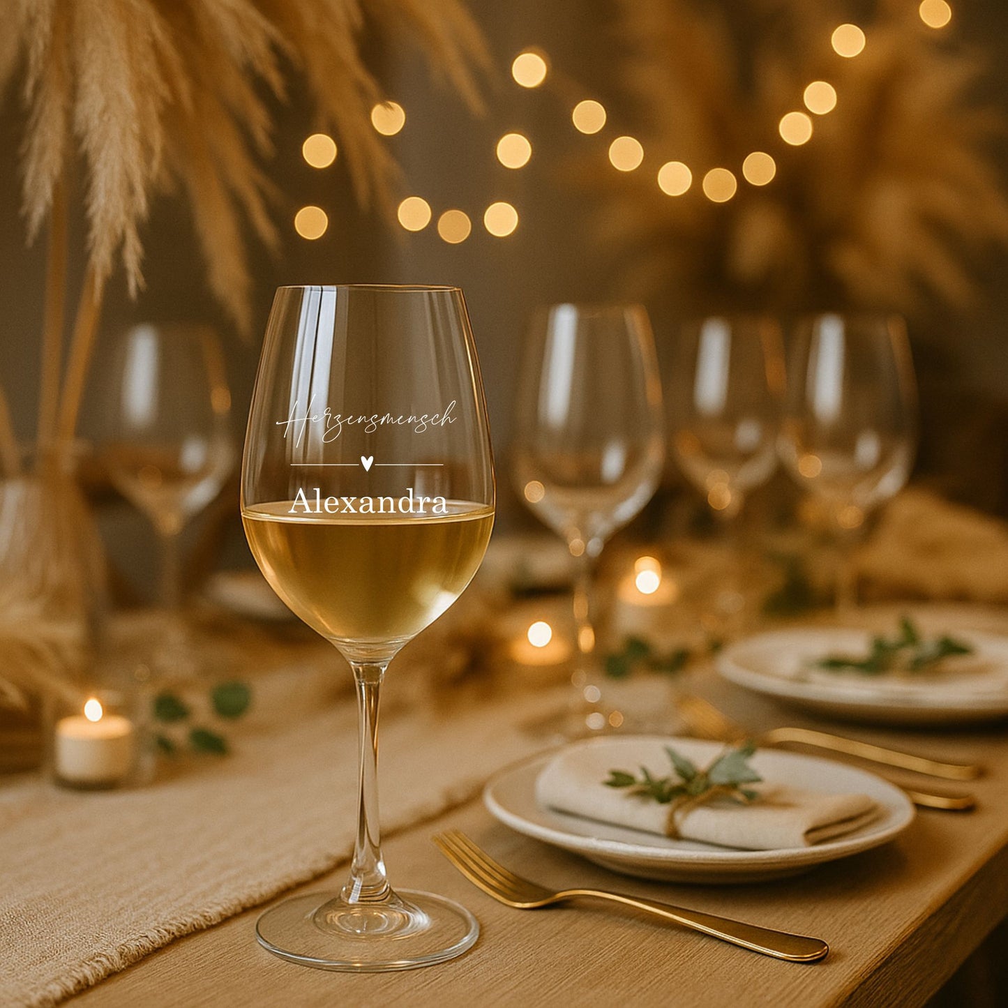 Weinglas mit Wunschtext und Herzchen - Leonardo Glas 460ml Gravur