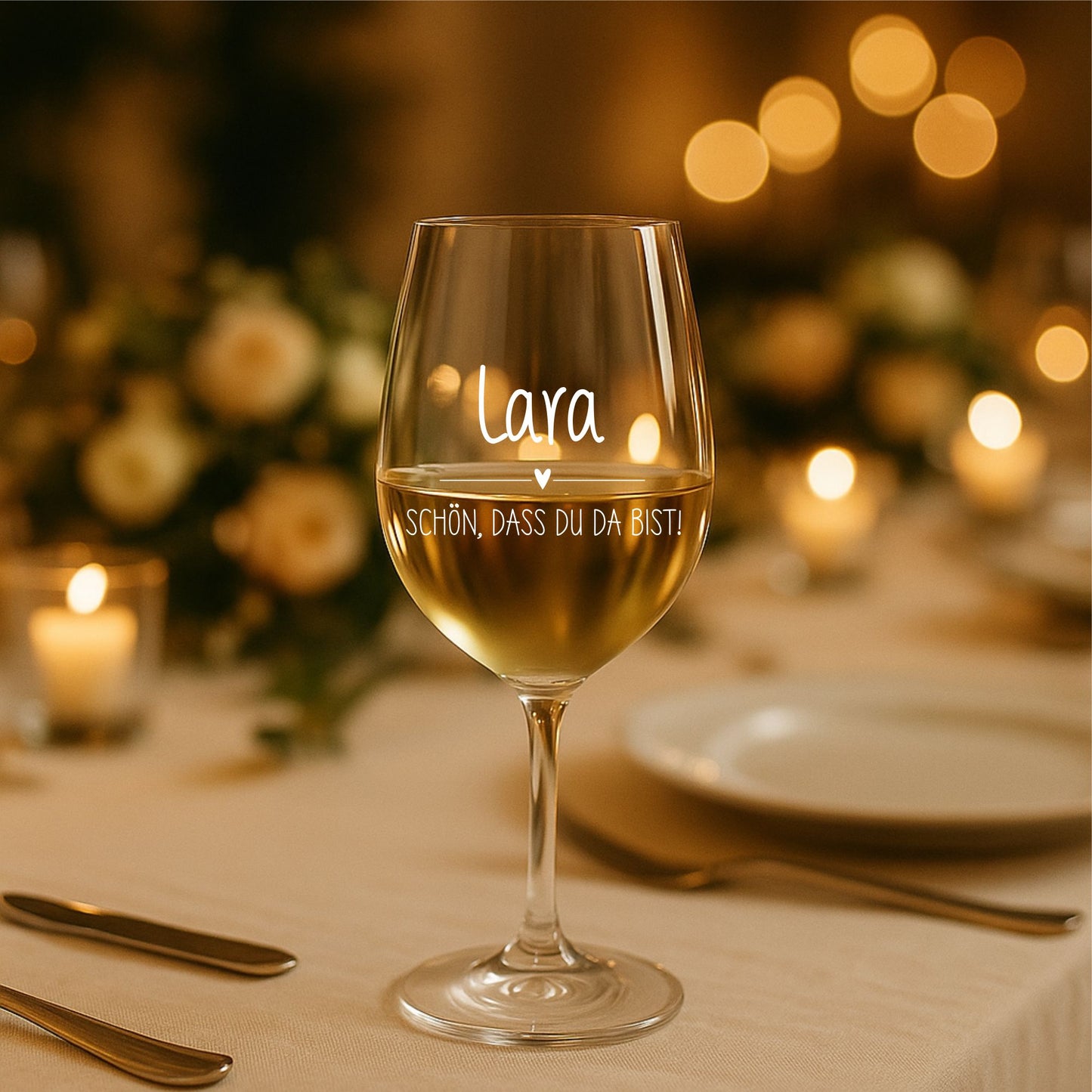 Weinglas mit Wunschtext und Herzchen - Leonardo Glas 460ml Gravur