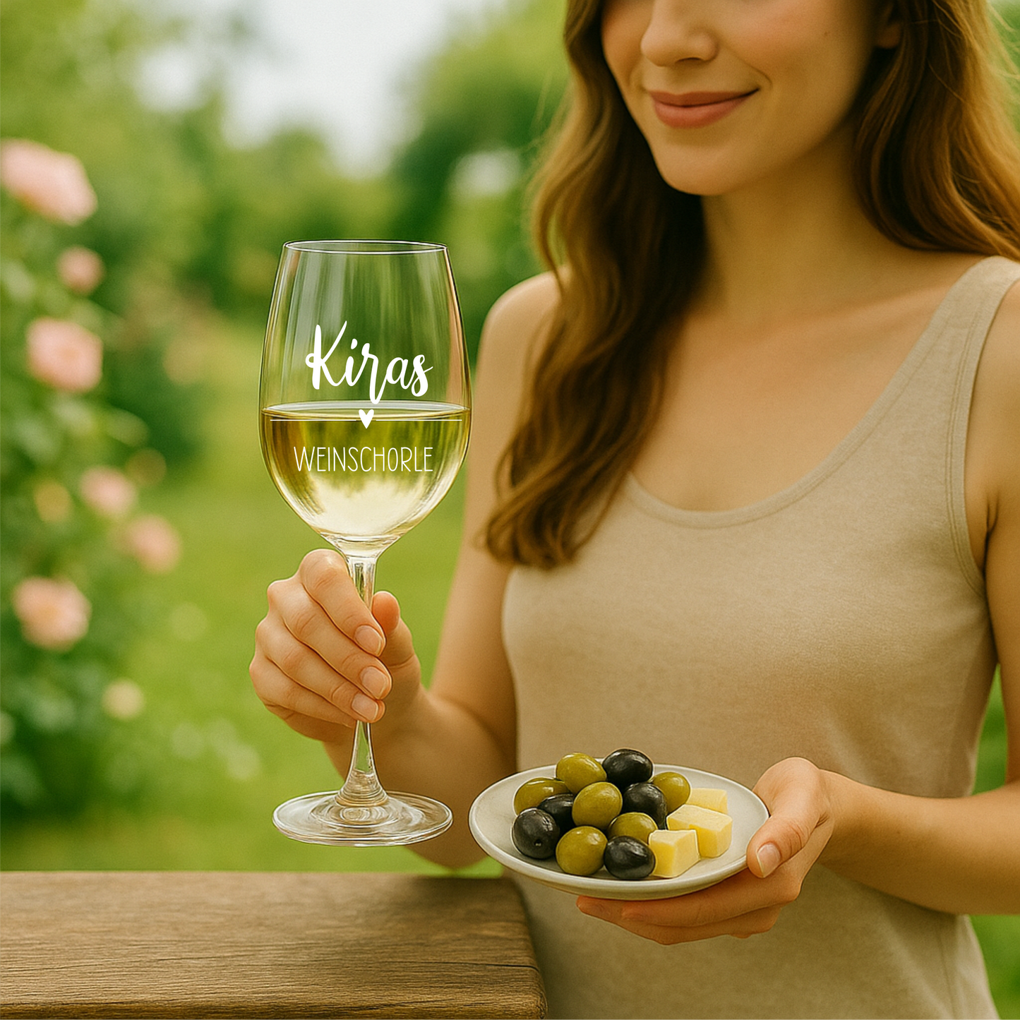 Weinglas mit Wunschtext und Herzchen - Leonardo Glas 460ml Gravur