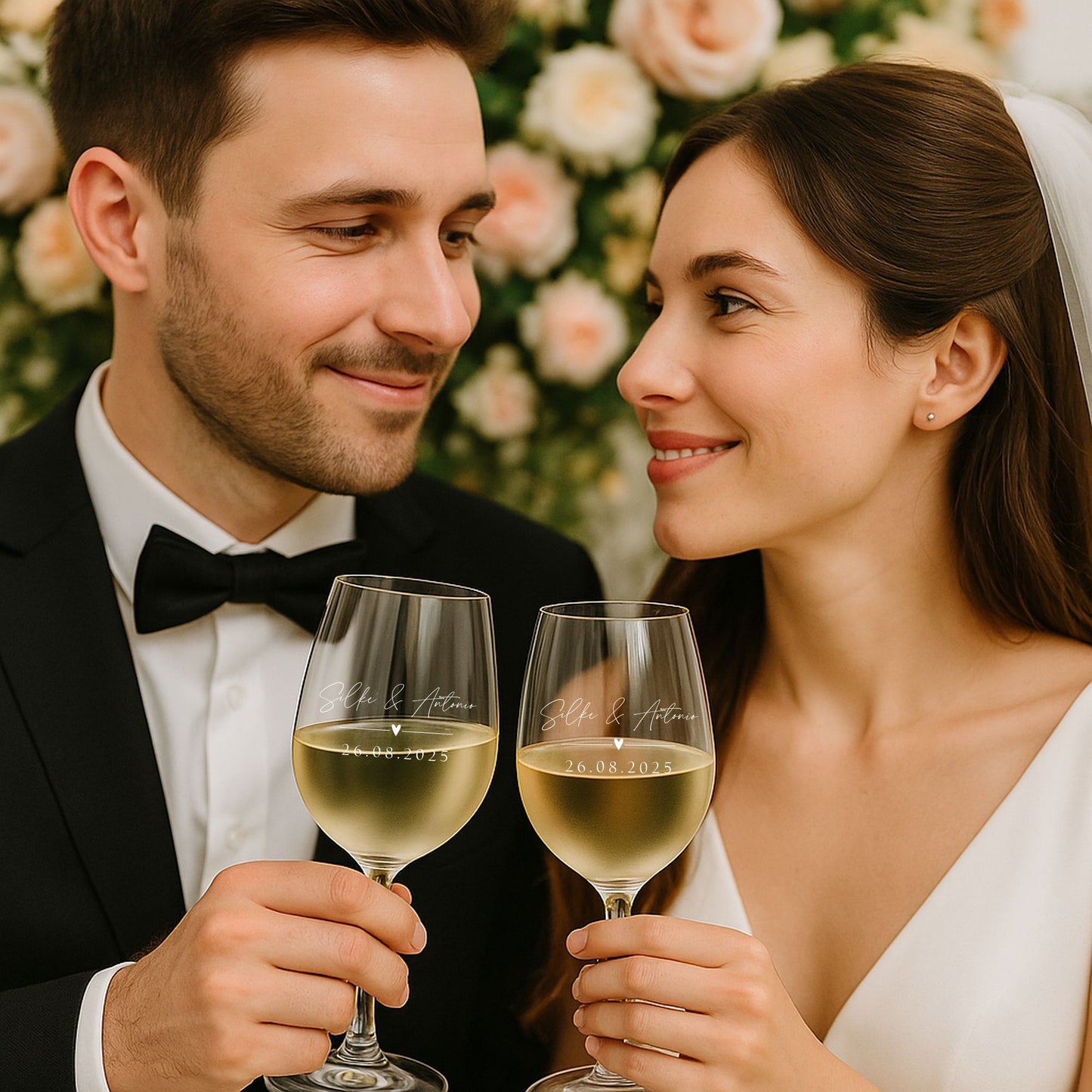 Weinglas Set mit Herzchen und Wunschtext - Leonardo Glas