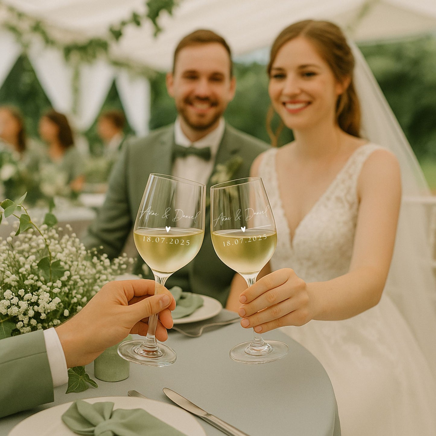 Weinglas Set mit Herzchen und Wunschtext - Leonardo Glas