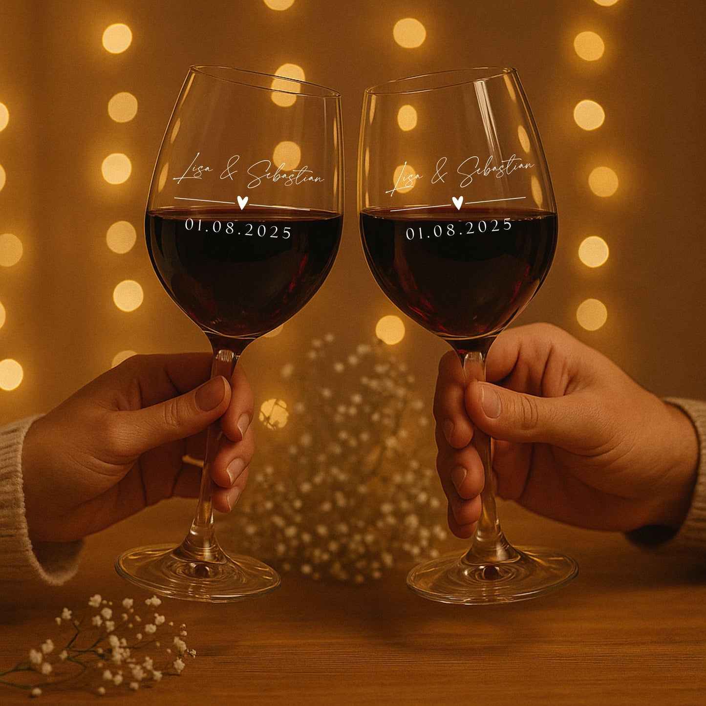 Weinglas Set mit Herzchen und Wunschtext - Leonardo Glas