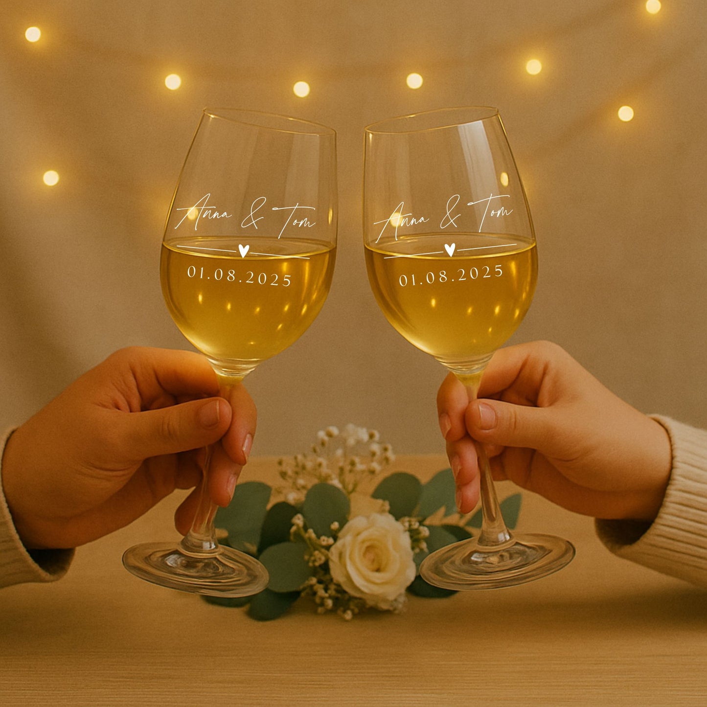 Weinglas Set mit Herzchen und Wunschtext - Leonardo Glas