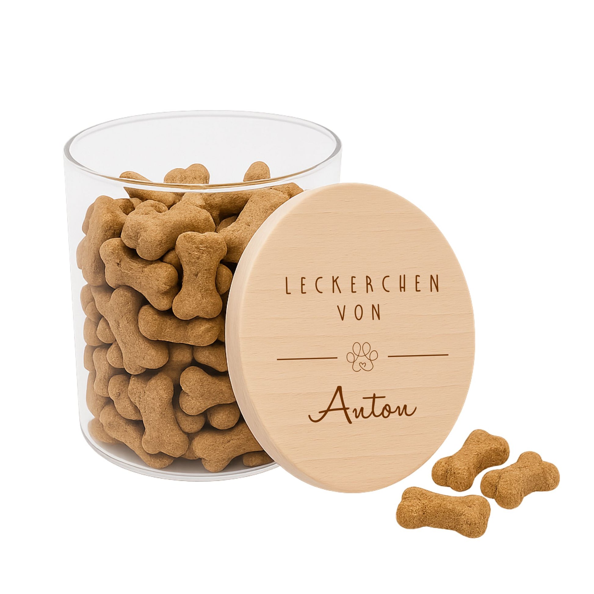 Leckerliglas Hund mit Gravur 530 ml– Vorratsglas mit Holzdeckel Hundep – V A M A R I