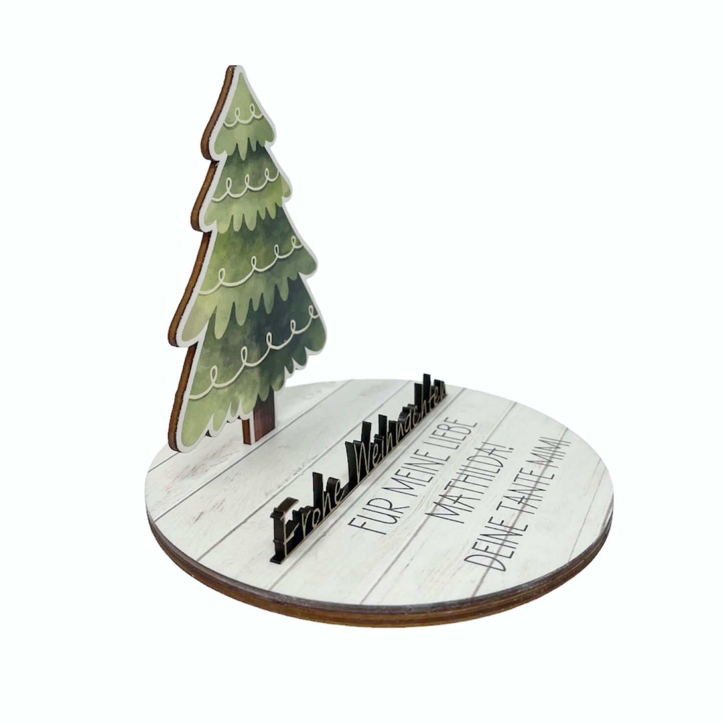 Geldgeschenk zu Weihnachten aus Holz bedruckt mit Wunschtext